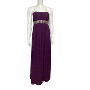 Strapless Beaded Maxi Prom Formal Dress Womens Size 6 Purple Lined Wedding